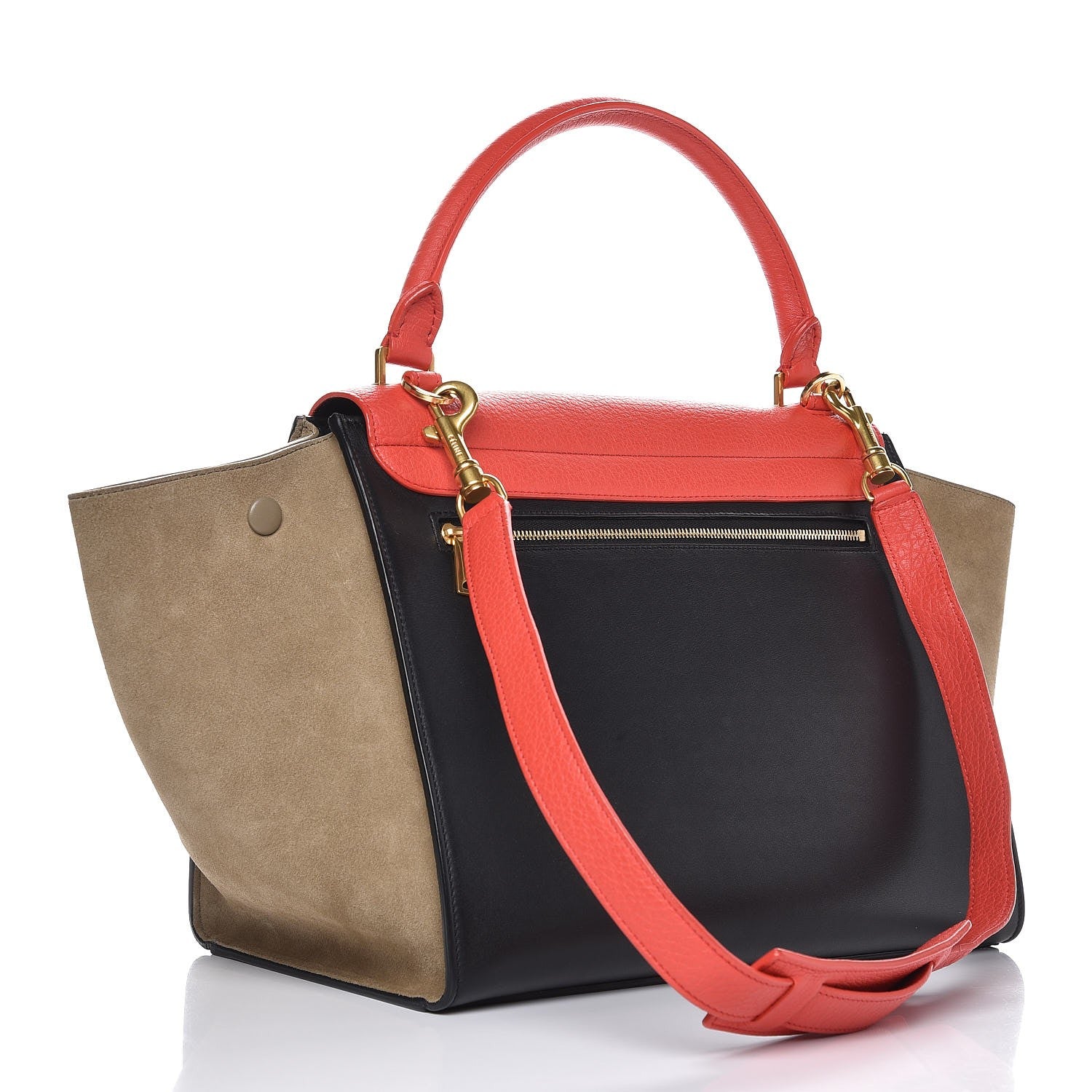 Celine Drummed Calfskin Suede Tri-color Medium Trapeze Vermillion 4 of 7