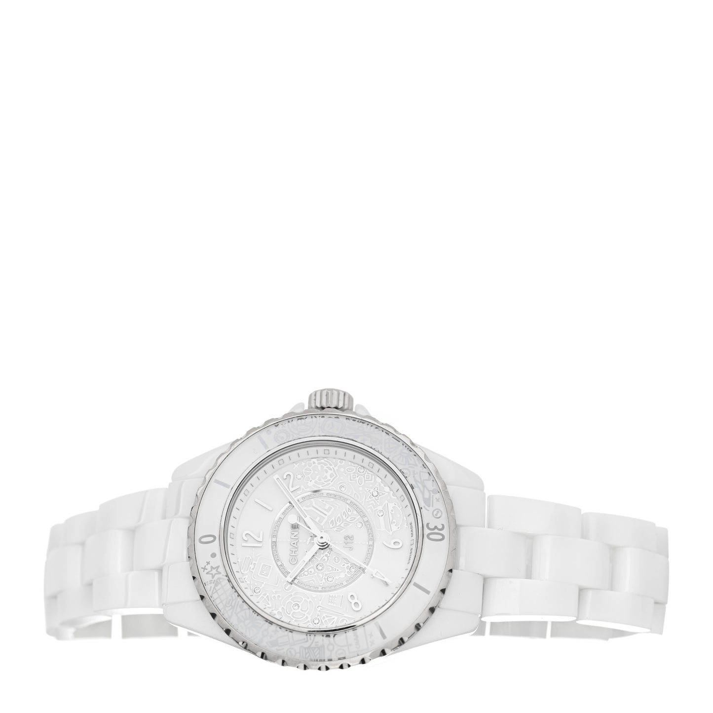 Stainless Steel Ceramic Diamond 33mm J12 Limited Edition Quartz Watch White