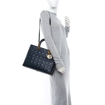 Christian Dior Lambskin Cannage Large Lady Dior Navy Blue 2 of 12