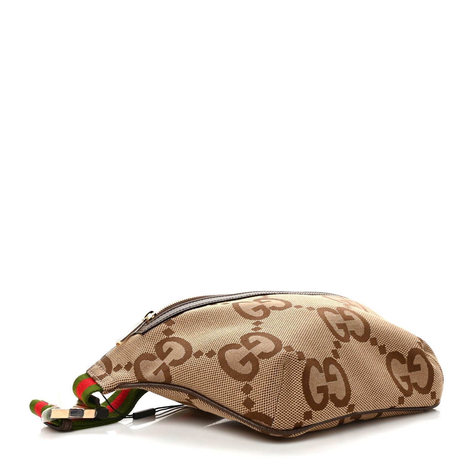 Gucci Monogram Jumbo GG Textured Dollar Calfskin Web Belt Bag Camel Ebony New Acero 4 of 9
