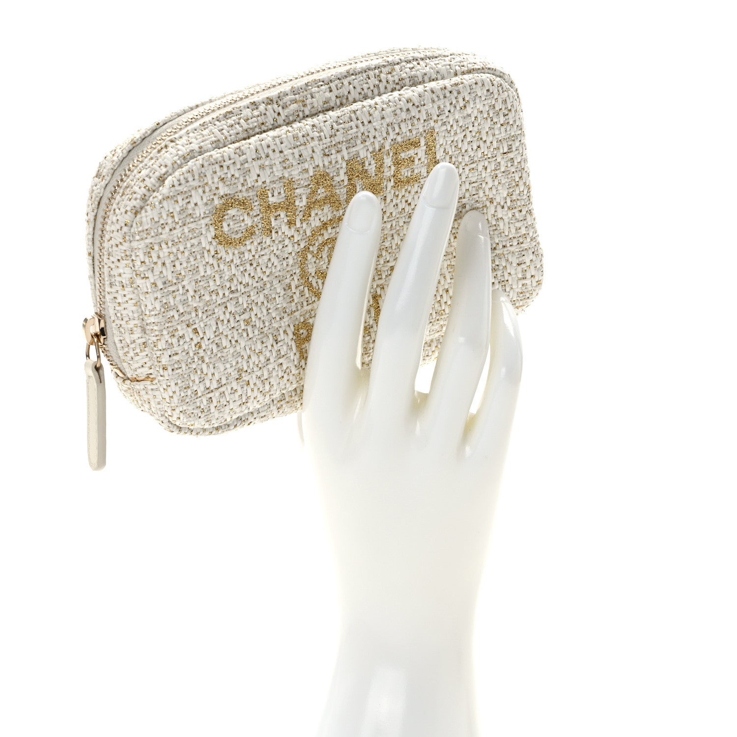 Chanel Woven Straw Raffia Deauville Small Curvy Pouch Cosmetic Case Ivory 2 of 9