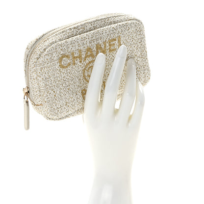 Chanel Woven Straw Raffia Deauville Small Curvy Pouch Cosmetic Case Ivory 2 of 9