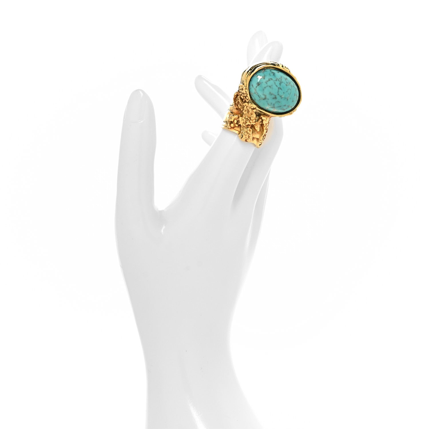 Saint Laurent Glass Cabochon Arty Ovale Ring 52 6 Gold Turquoise 2 of 5