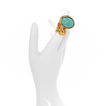 Saint Laurent Glass Cabochon Arty Ovale Ring 52 6 Gold Turquoise 2 of 5