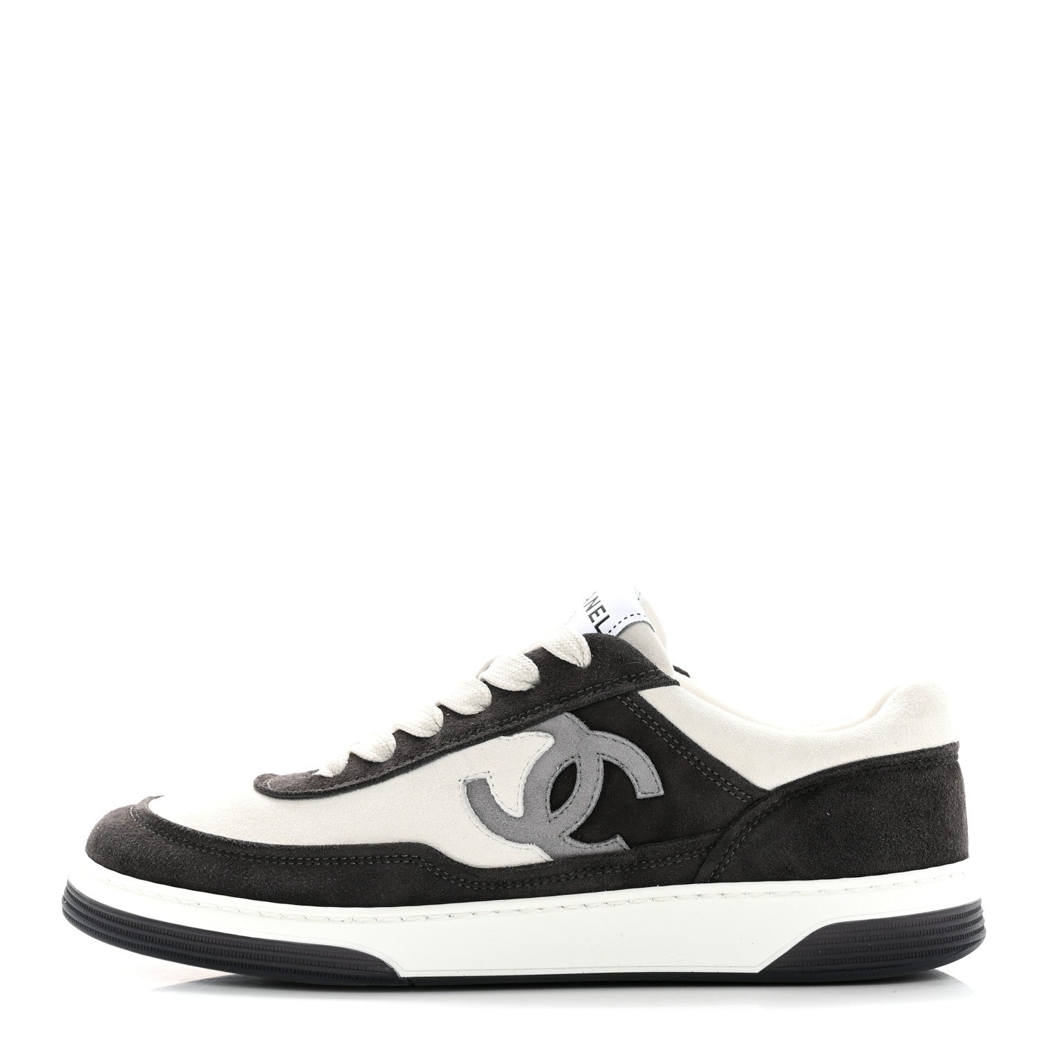 Chanel Suede Kidskin Womens CC Sneakers 38 Black White 1 of 9
