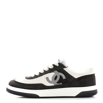Chanel Suede Kidskin Womens CC Sneakers 38 Black White 1 of 9
