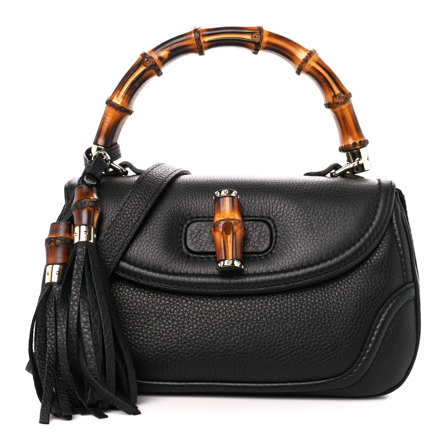 Calfskin Medium New Bamboo Top Handle Bag Black