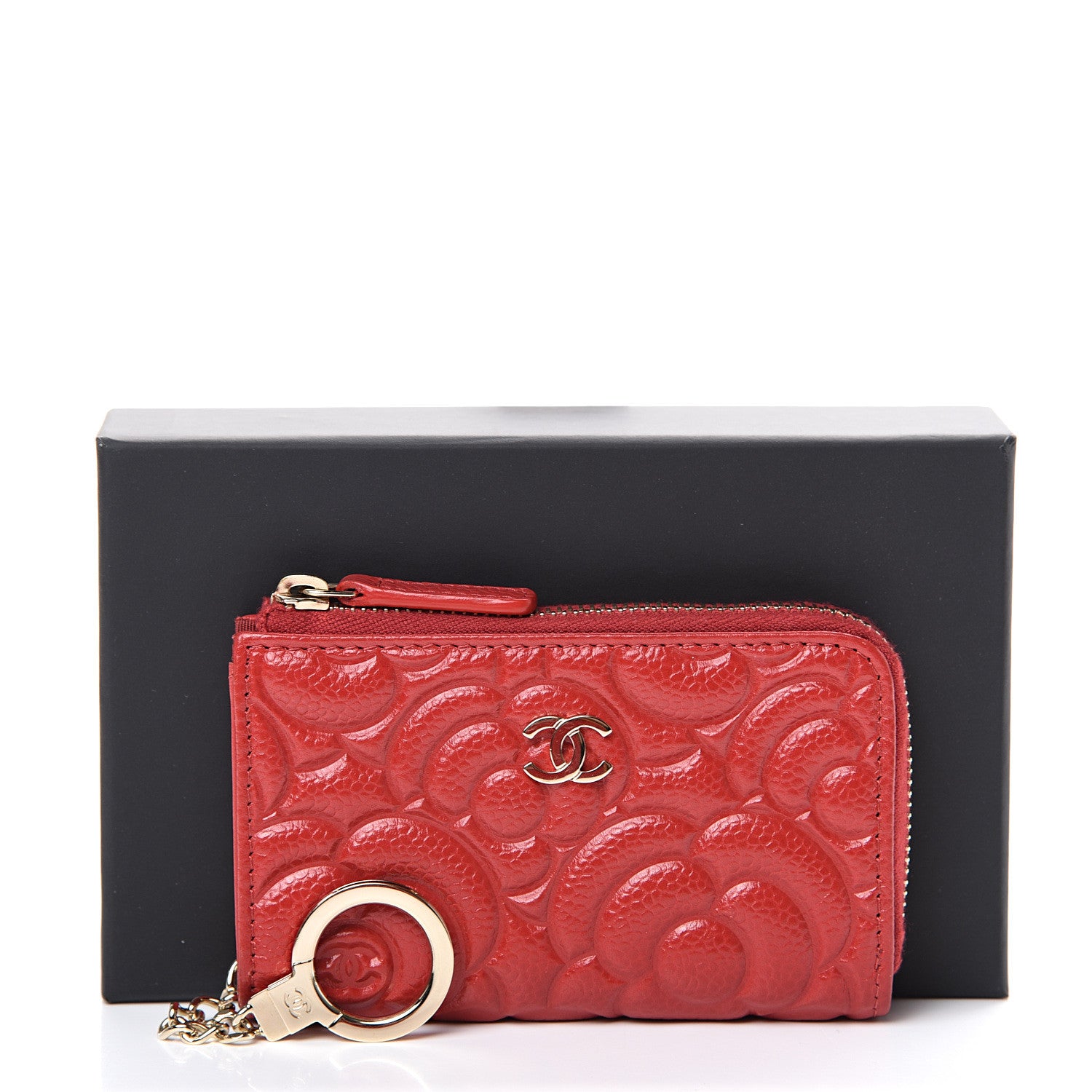 Chanel Caviar Camellia Embossed Key Holder Case Red 7 of 7