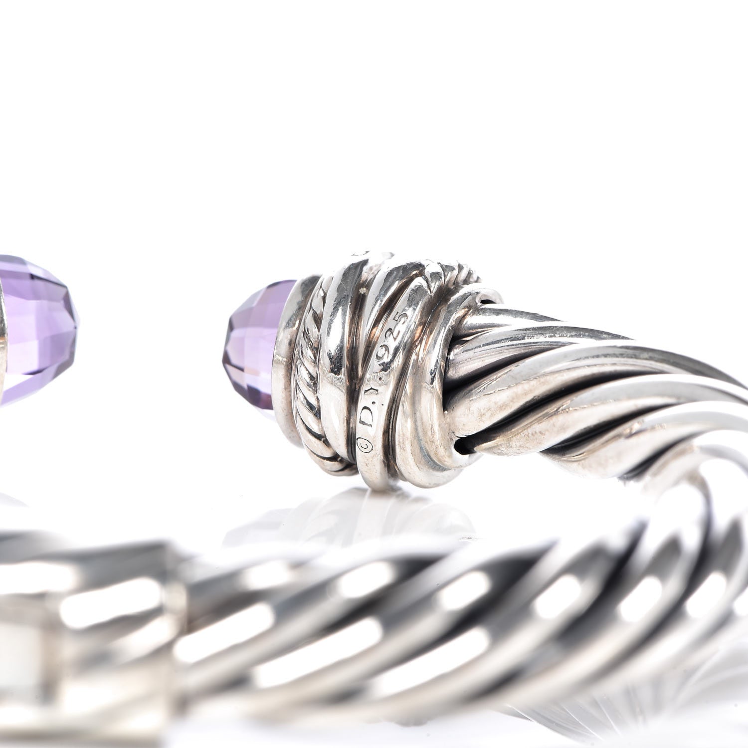 David Yurman Sterling Silver Diamond Amethyst 7mm Cable Crossover Bracelet 4 of 4