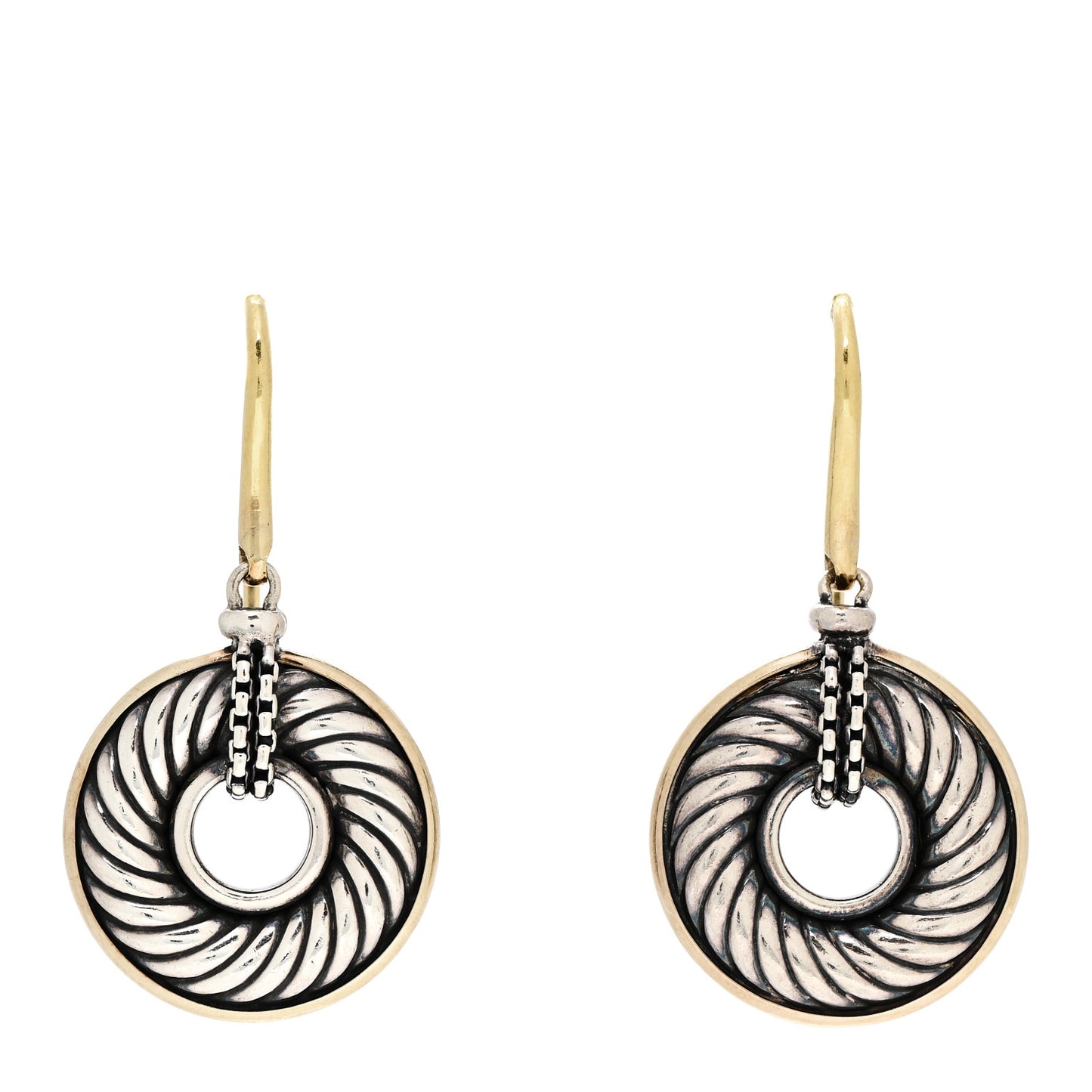 Sterling Silver 18K Yellow Gold Cable Disc Drop Earrings