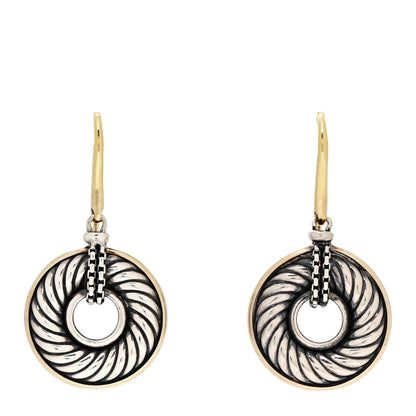 David Yurman Sterling Silver 18K Yellow Gold Cable Disc Drop Earrings 1 of 4