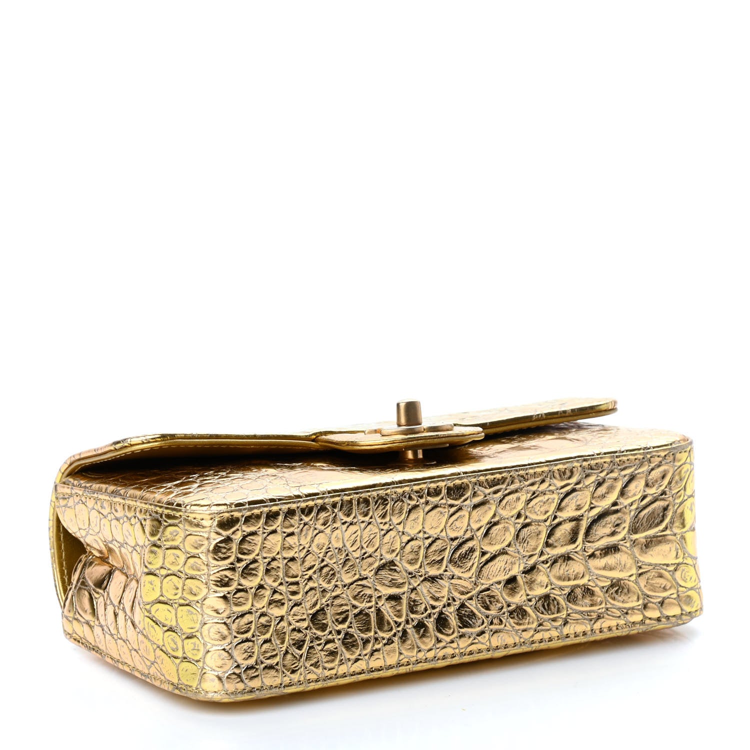 Chanel Metallic Calfskin Crocodile Embossed Cocodile Rectangular Mini Flap Gold 4 of 9