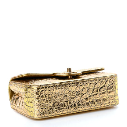 Chanel Metallic Calfskin Crocodile Embossed Cocodile Rectangular Mini Flap Gold 4 of 9