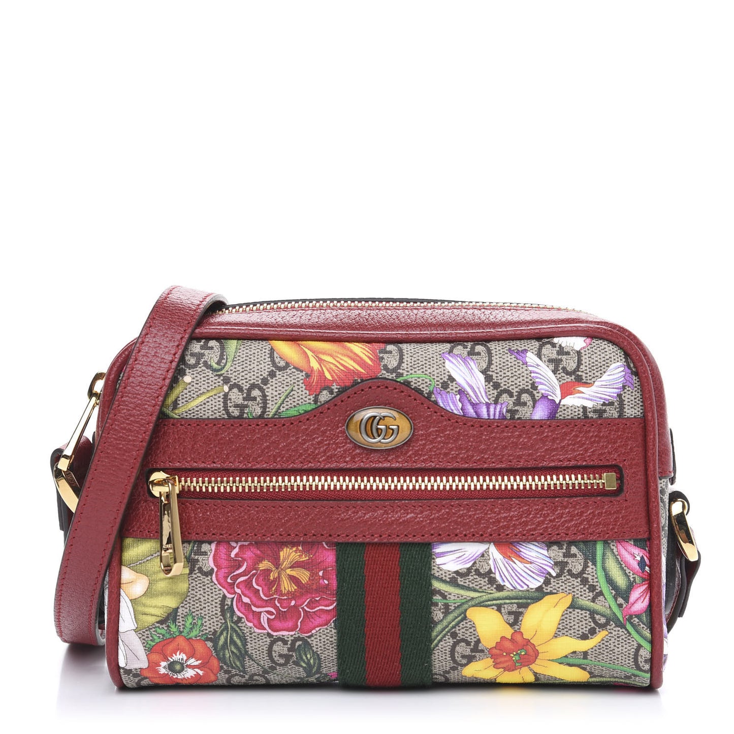 GG Supreme Monogram Flora Web Mini Ophidia Shoulder Bag Red