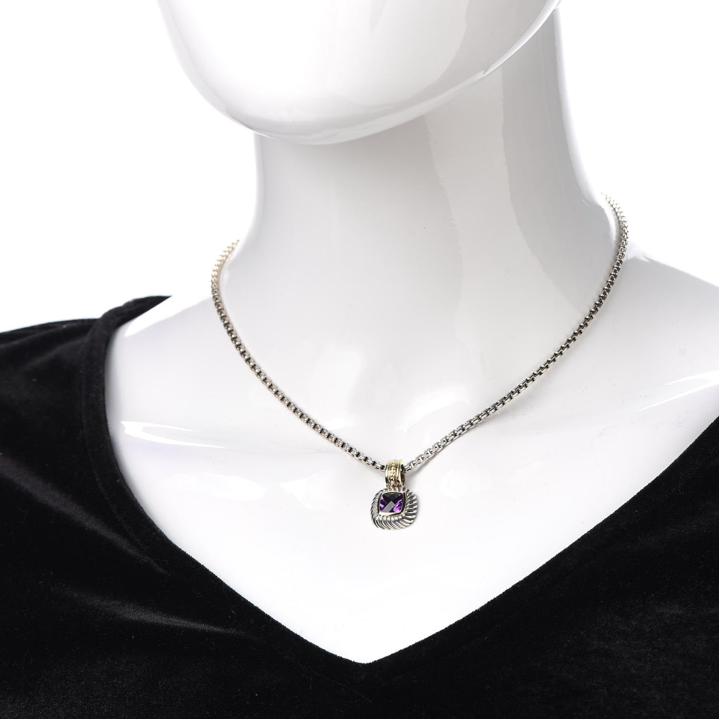Sterling Silver 18K Yellow Gold Amethyst 7mm Albion Enhancer Pendant Necklace