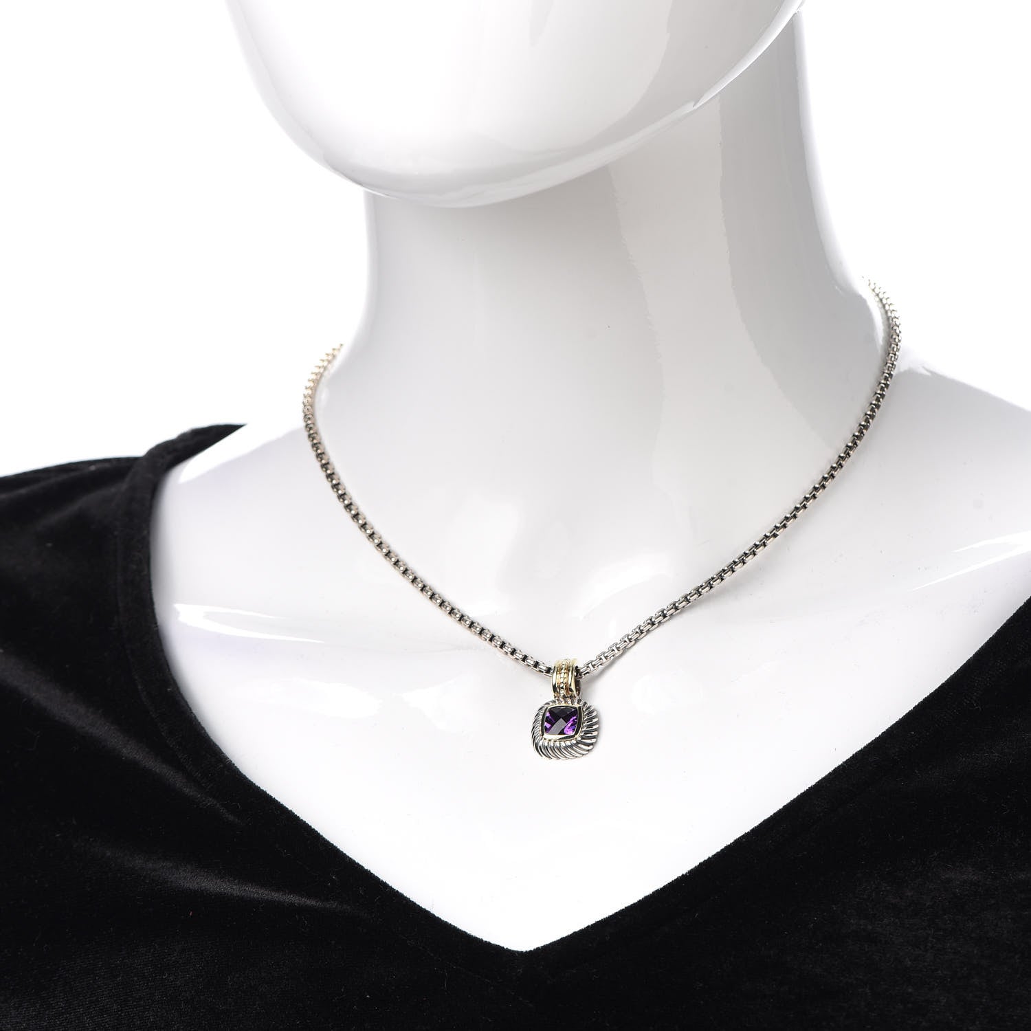 David Yurman Sterling Silver 18K Yellow Gold Amethyst 7mm Albion Enhancer Pendant Necklace 2 of 5