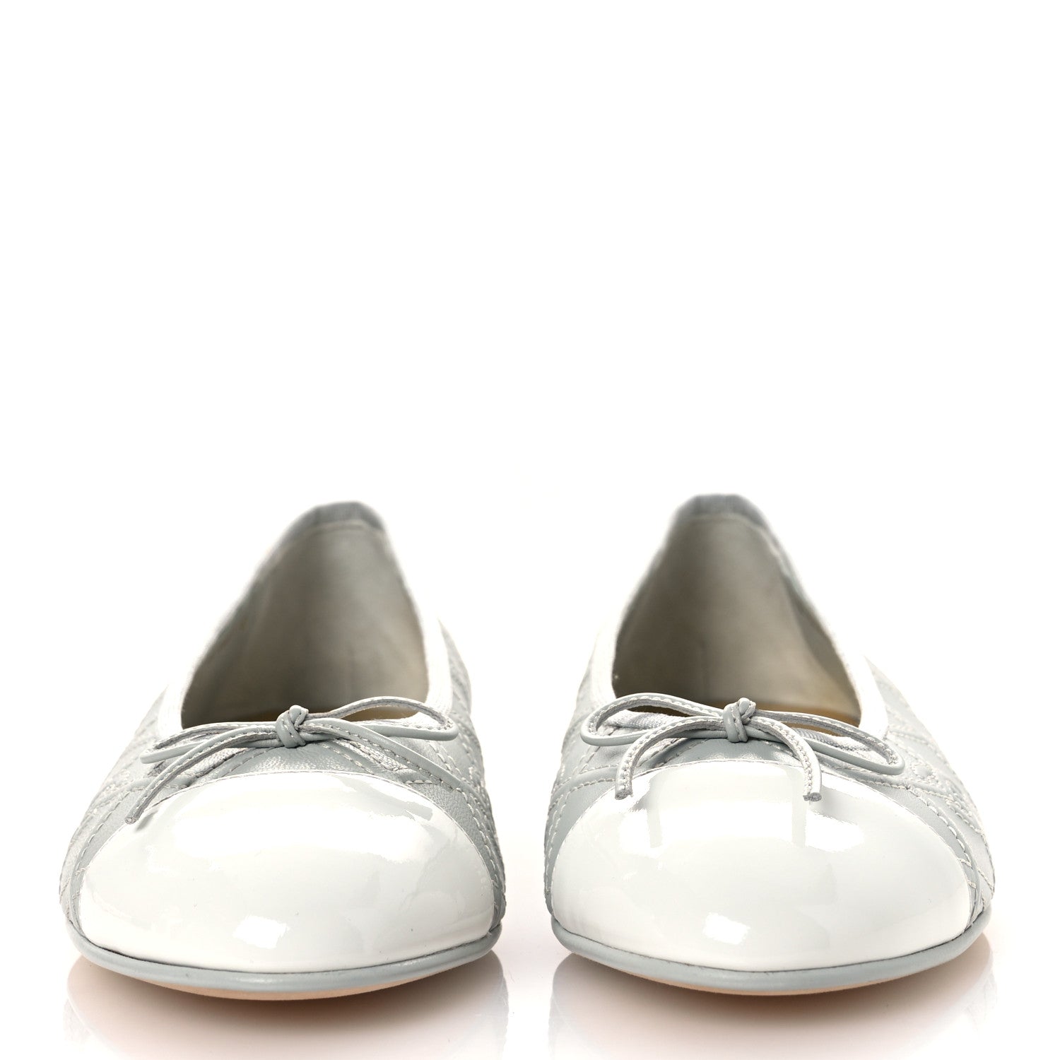 Chanel Lambskin Patent Double Stitched CC Cap Toe Ballerina Flats 40.5 Light Blue White 3 of 13