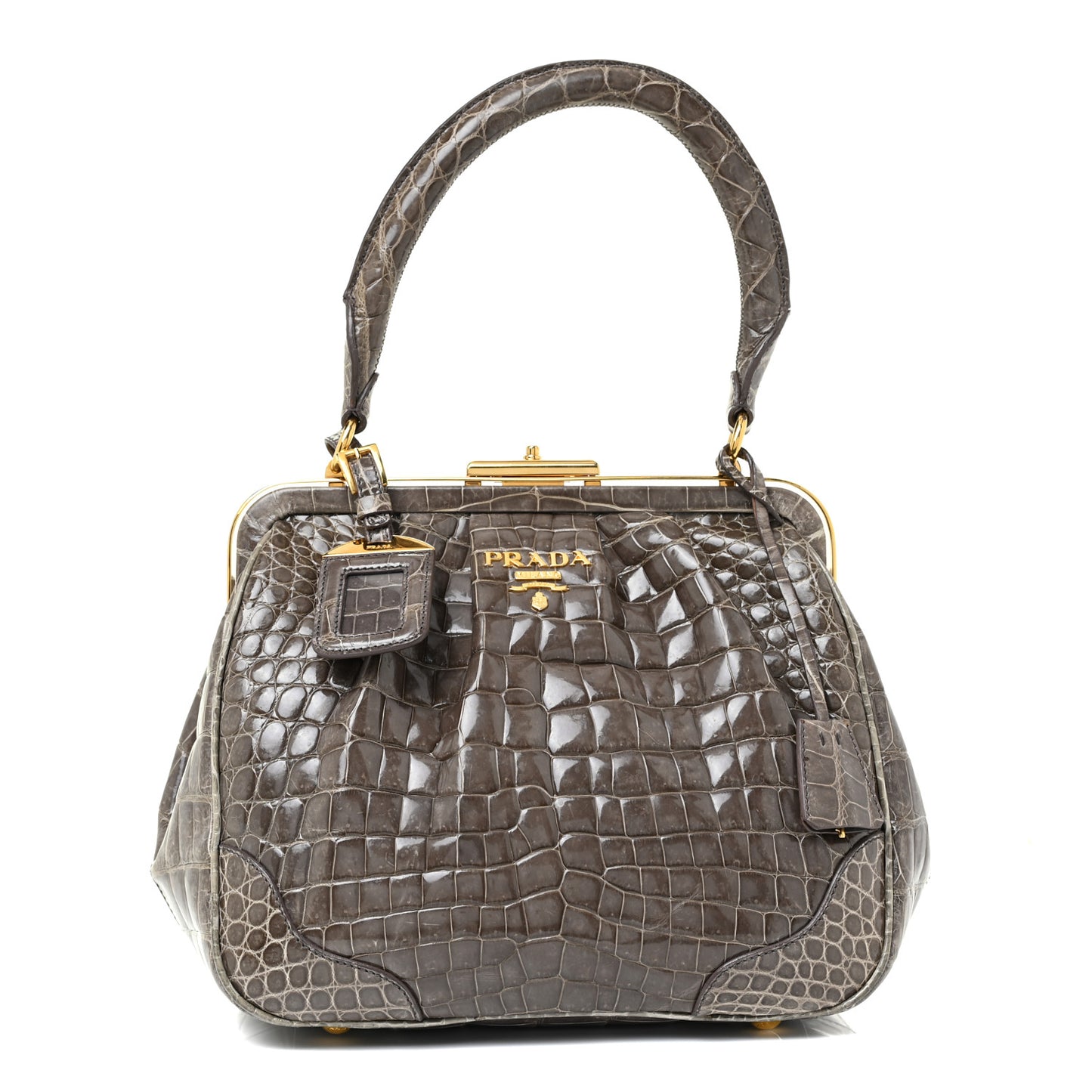 Crocodile Frame Shoulder Bag Grigio