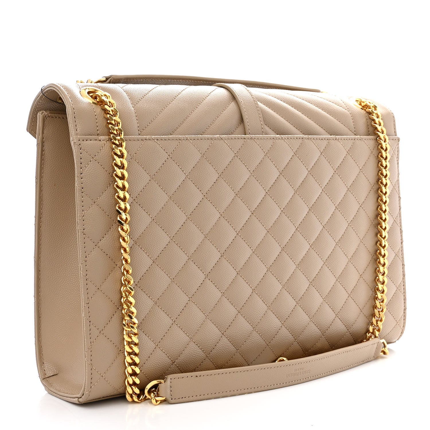 Saint Laurent Grain De Poudre Mixed Matelasse Large Triquilt Monogram Satchel Dark Beige 3 of 10