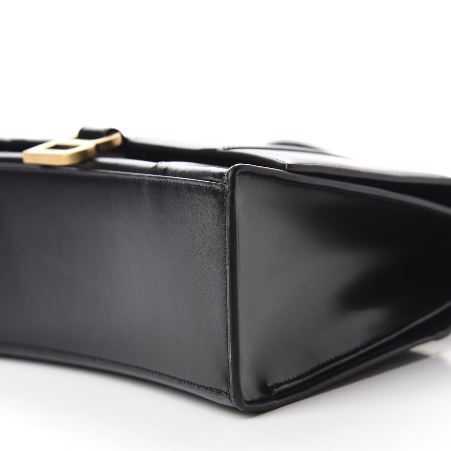 Shiny Box Calfskin Medium Hourglass Top Handle Bag Black