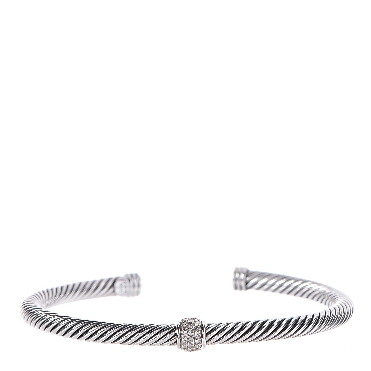 David Yurman Sterling Silver Diamond 4mm Cable Classics Single Station Bracelet M 1 of 5