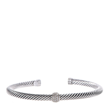 David Yurman Sterling Silver Diamond 4mm Cable Classics Single Station Bracelet M 1 of 5