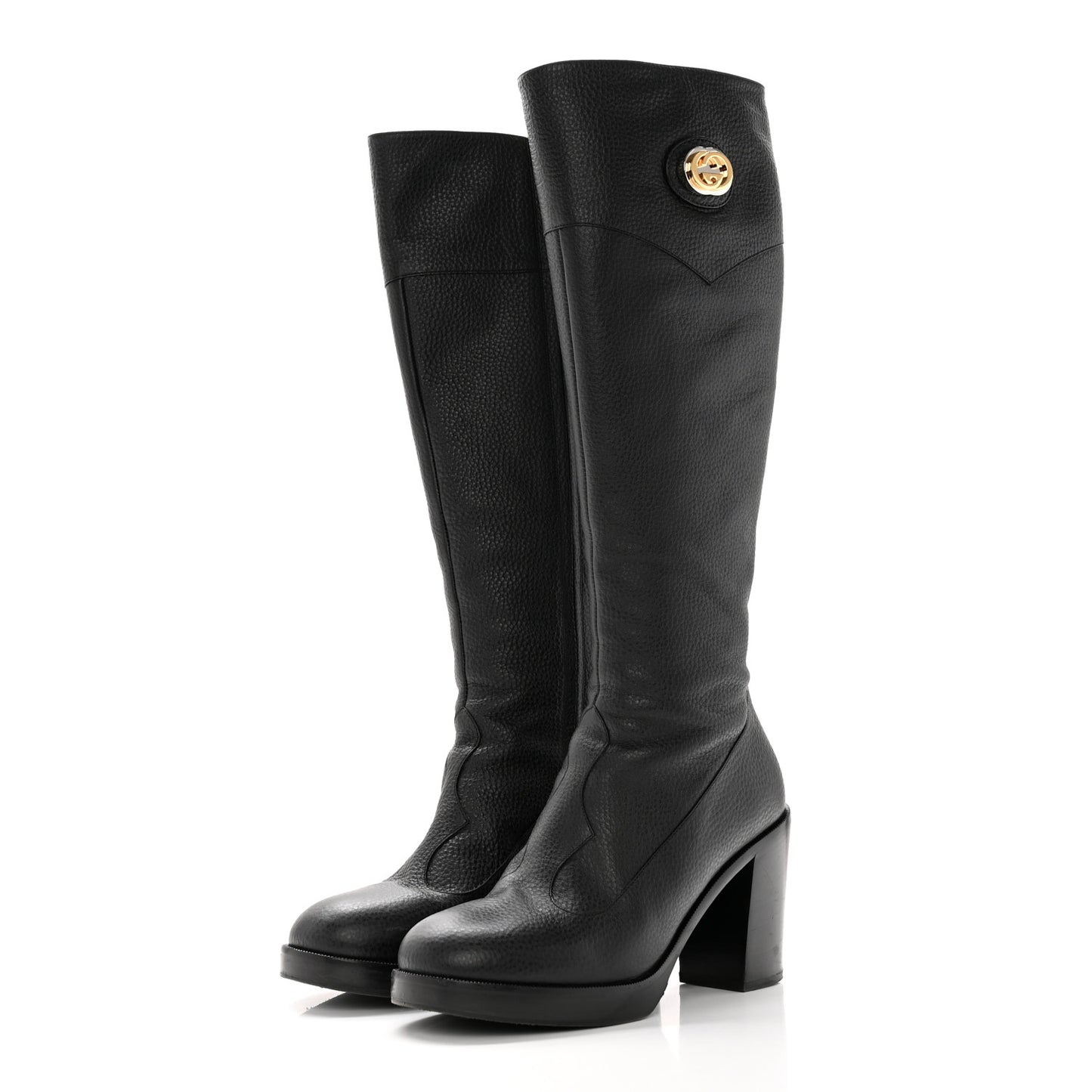 Austin Calfskin Interlocking G Knee High Boots 37 Black