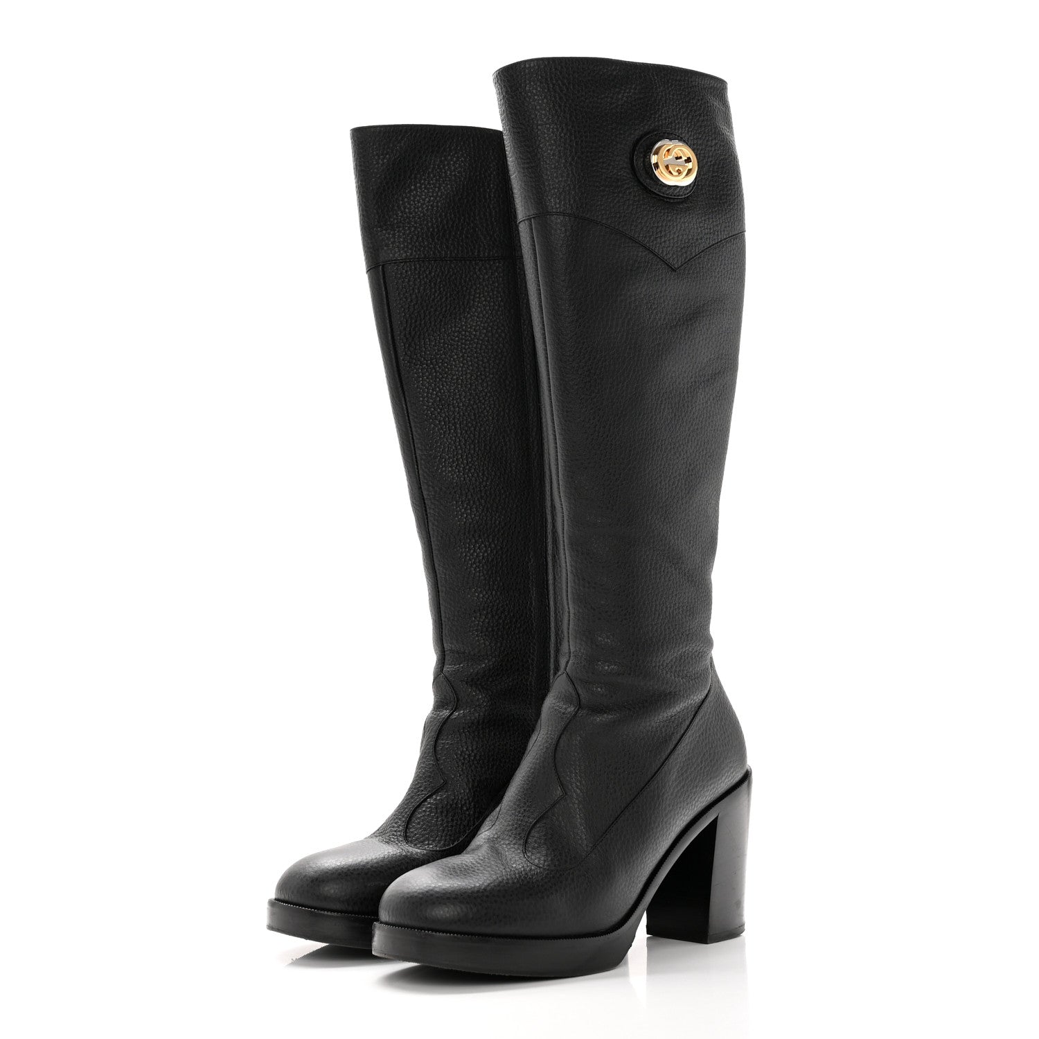 Gucci Austin Calfskin Interlocking G Knee High Boots 37 Black 3 of 26