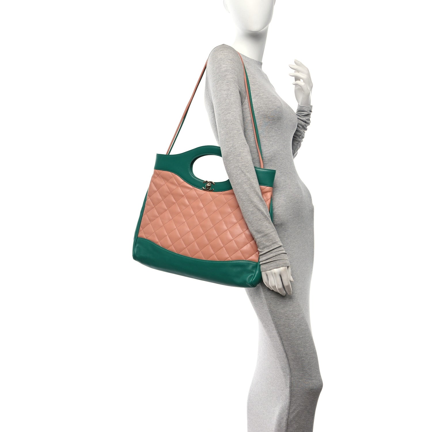 Chanel Lambskin Quilted Large 31 Shopping Bag Pink Green 2 of 11