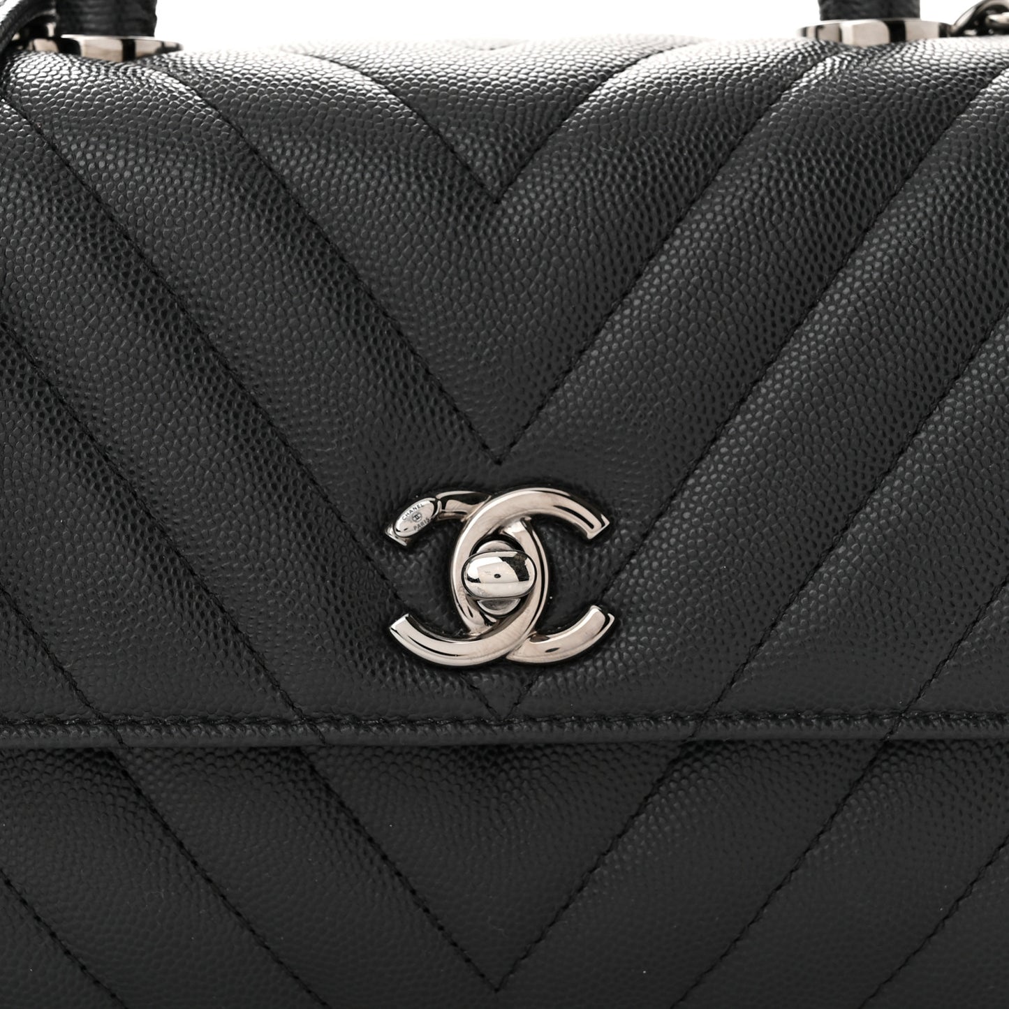 Caviar Chevron Quilted Mini Coco Handle Flap Dark Grey