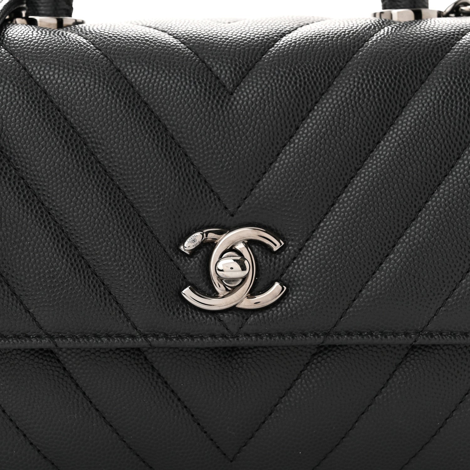 Chanel Caviar Chevron Quilted Mini Coco Handle Flap Dark Grey 8 of 10