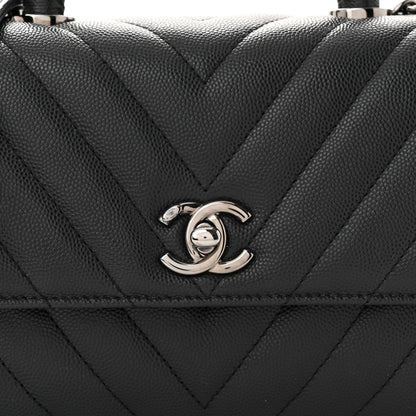 Chanel Caviar Chevron Quilted Mini Coco Handle Flap Dark Grey 8 of 10