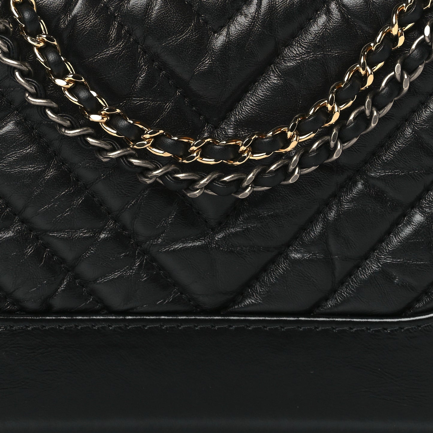 Aged Calfskin Chevron Quilted Small Gabrielle Hobo Black