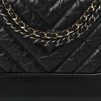 Chanel Aged Calfskin Chevron Quilted Small Gabrielle Hobo Black 8 of 10