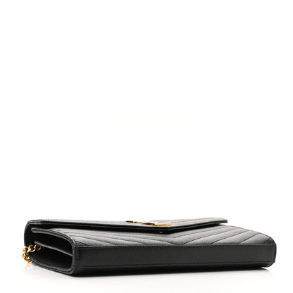 Saint Laurent Grain De Poudre Matelasse Chevron Monogram Chain Wallet Black 4 of 10