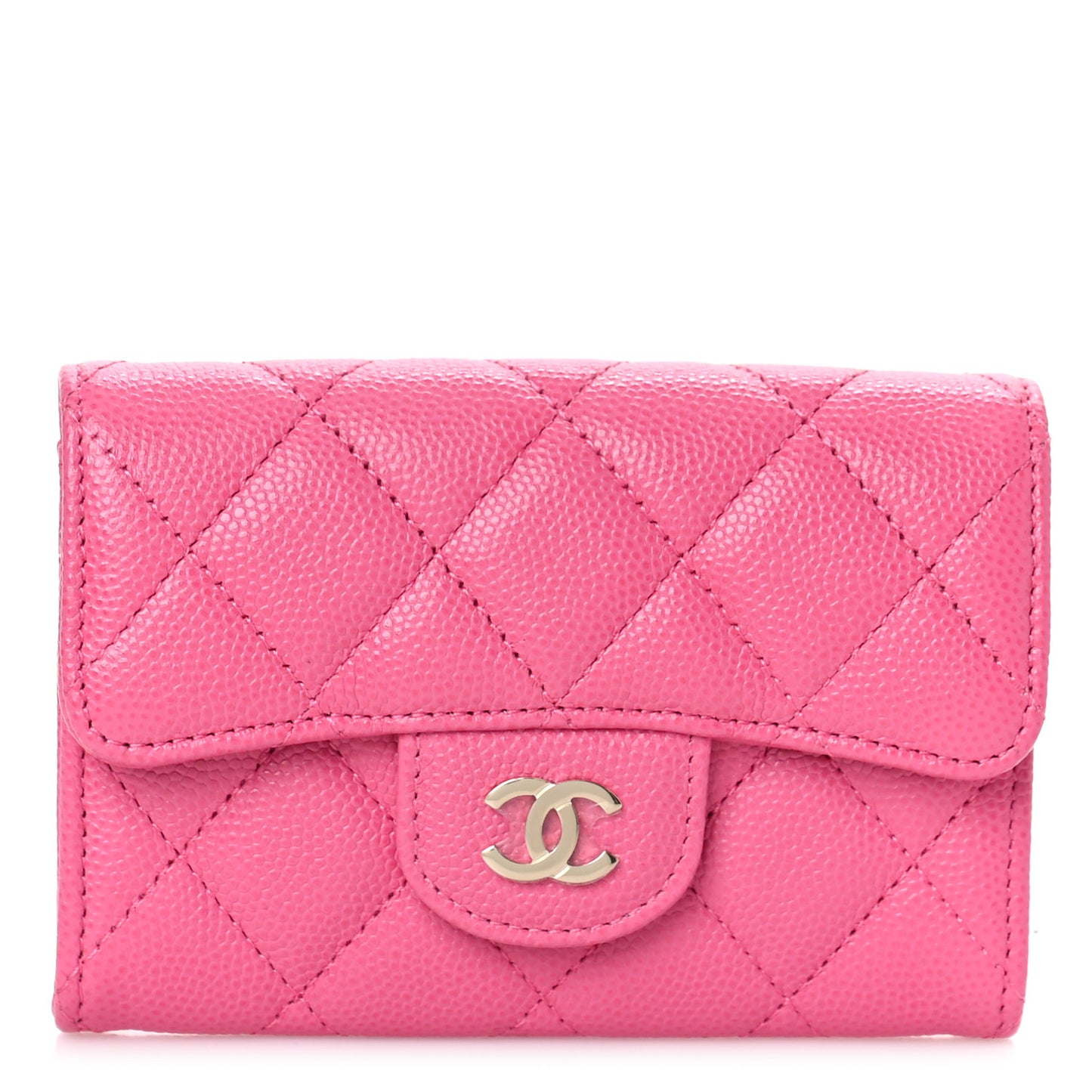 Caviar Quilted Flap Card Holder Wallet Pink