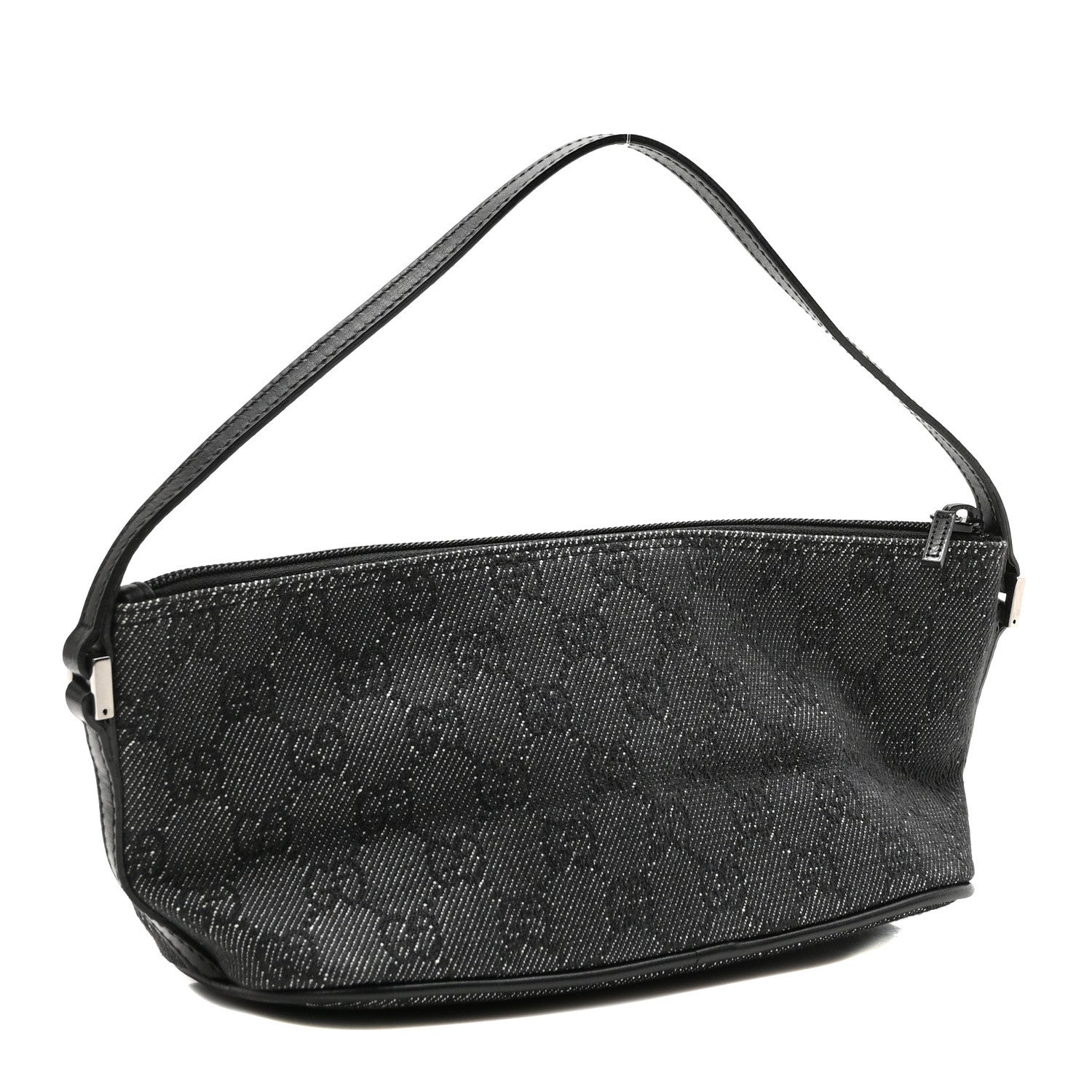 Gucci Denim Monogram Boat Pochette Black 3 of 10