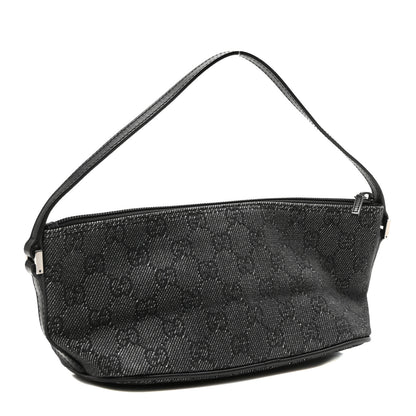 Gucci Denim Monogram Boat Pochette Black 3 of 10