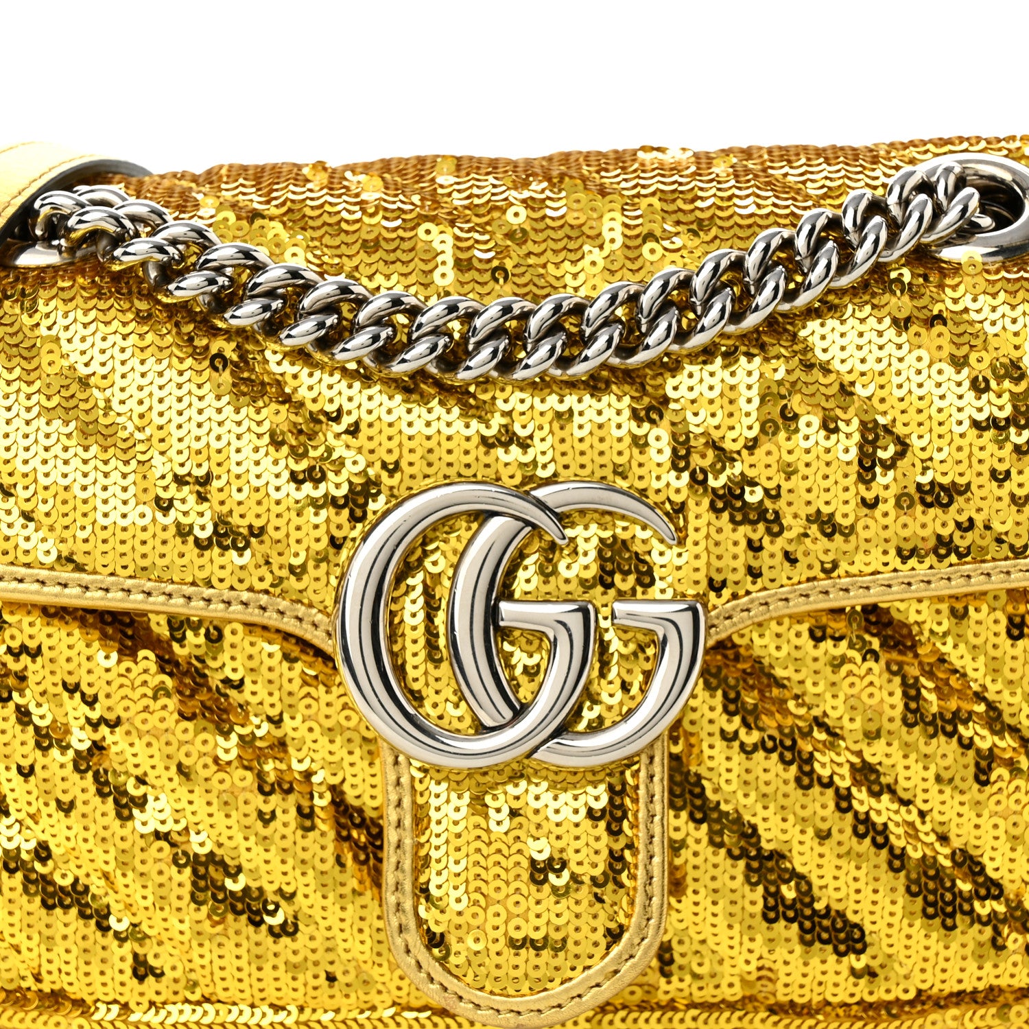 Gucci Sequin Matelasse Diagonal Mini GG Marmont Shoulder Bag Gold 8 of 10