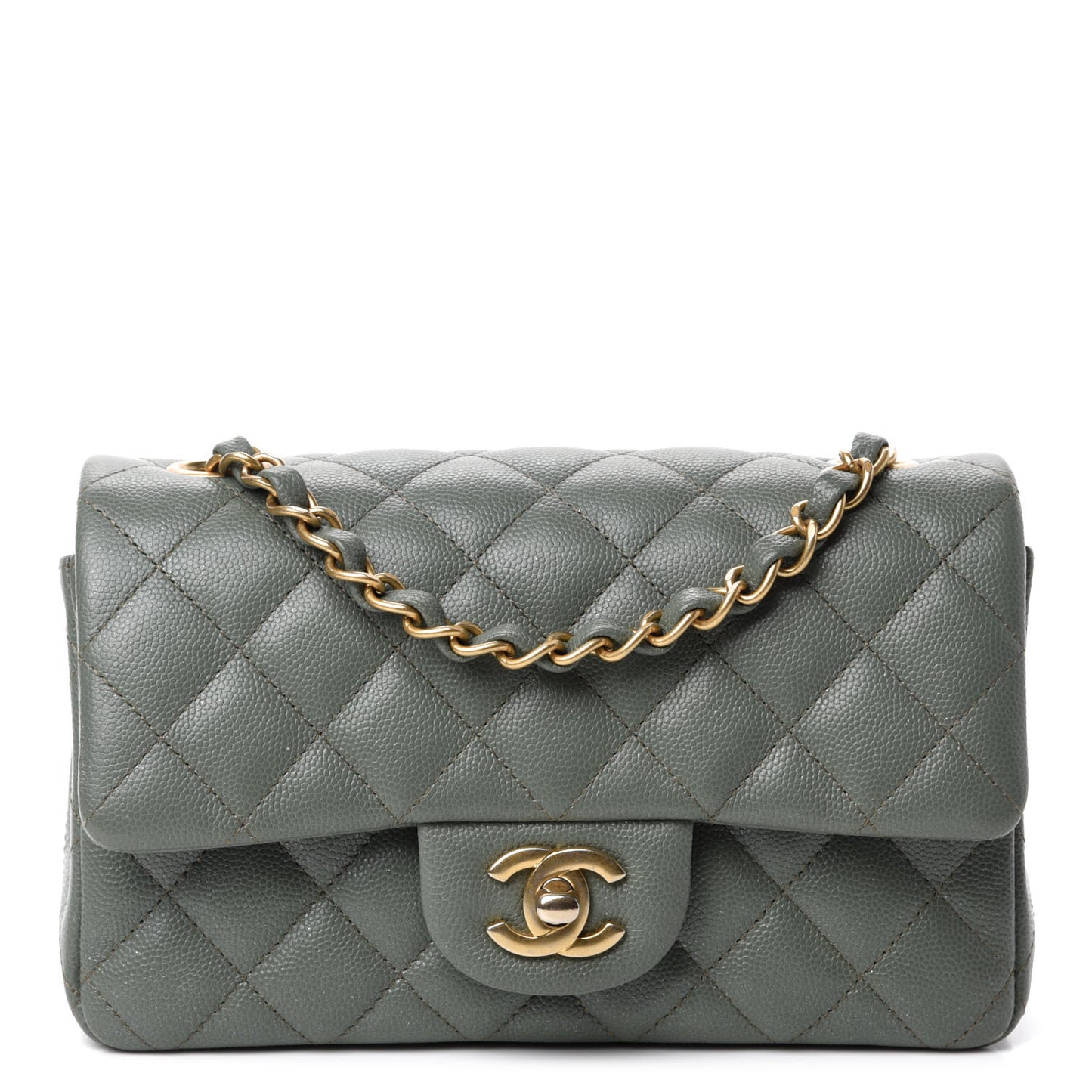 Iridescent Caviar Quilted Mini Rectangular Flap Green