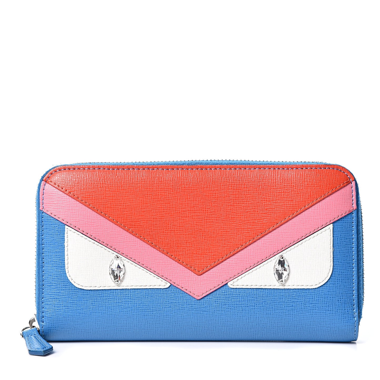 Vitello Elite Crystal Eye Monster Zip Around Wallet Royal Blue Papavero Multicolor