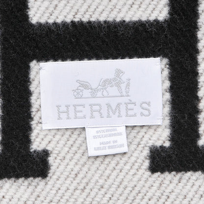 Hermes Wool Cashmere Avalon Blanket Ecru Gris Fonce 4 of 4