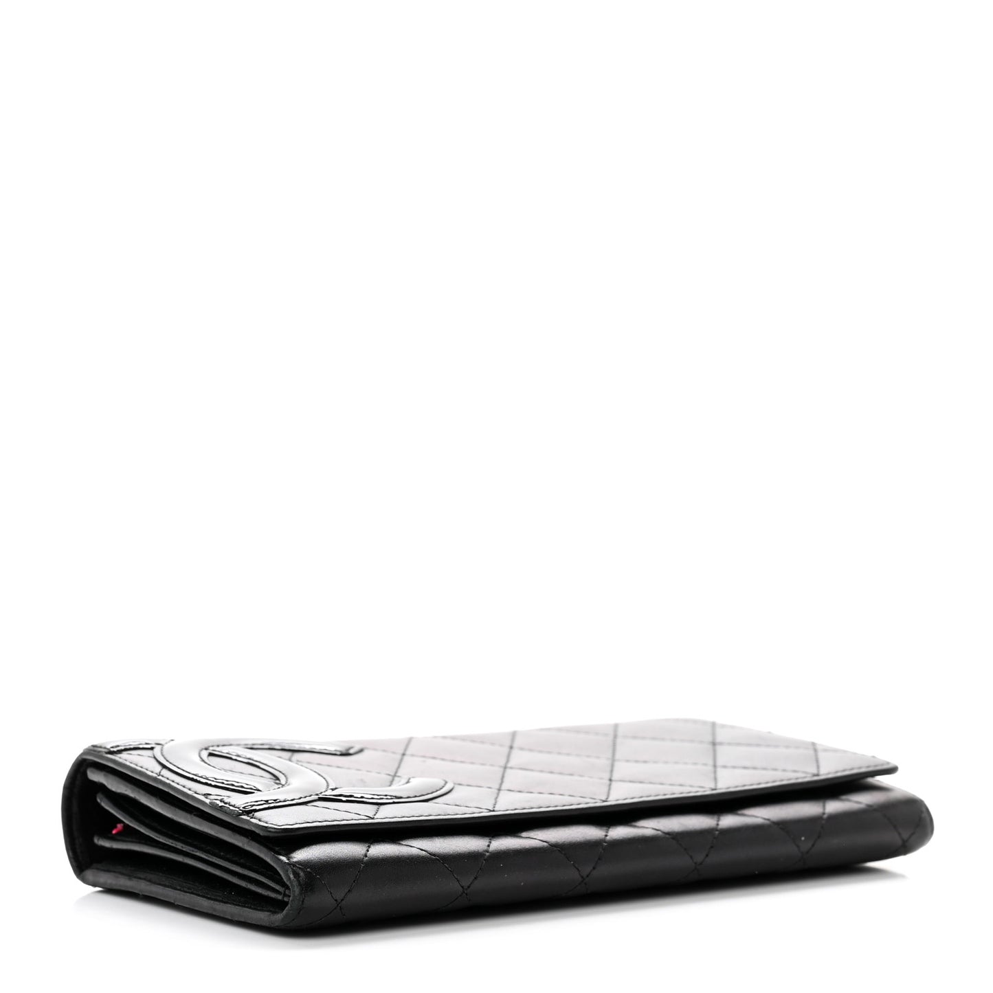 Calfskin Quilted Cambon Gusset Flap Wallet Black