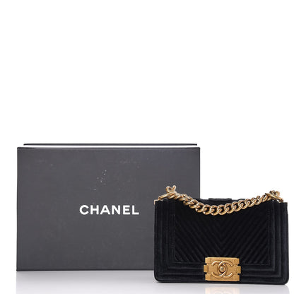 Chanel Velvet Chevron Quilted Small Boy Flap Black 8 of 8
