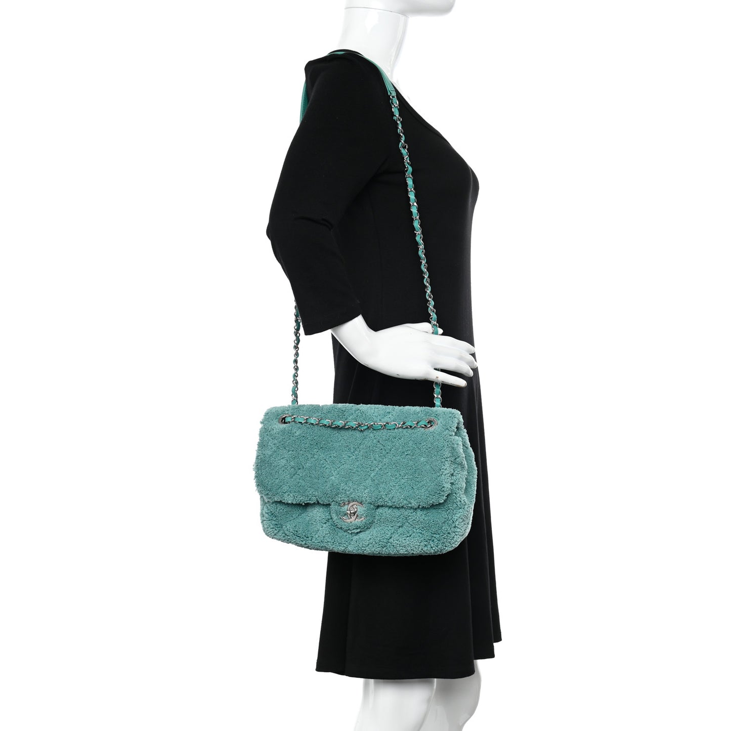 Lambskin Calfskin Mixed Fibers Quilted Medium Flap Green