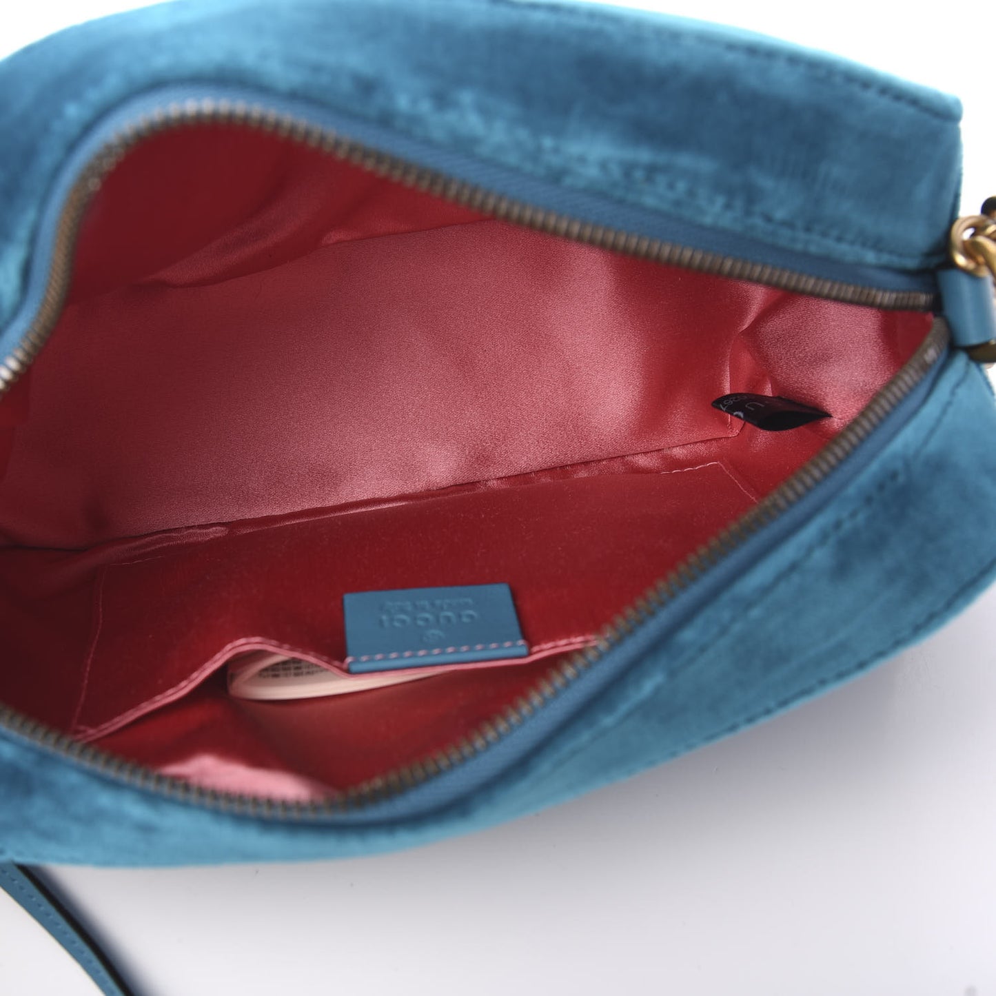 Velvet Matelasse Small GG Marmont Chain Shoulder Bag Pavone Cyan