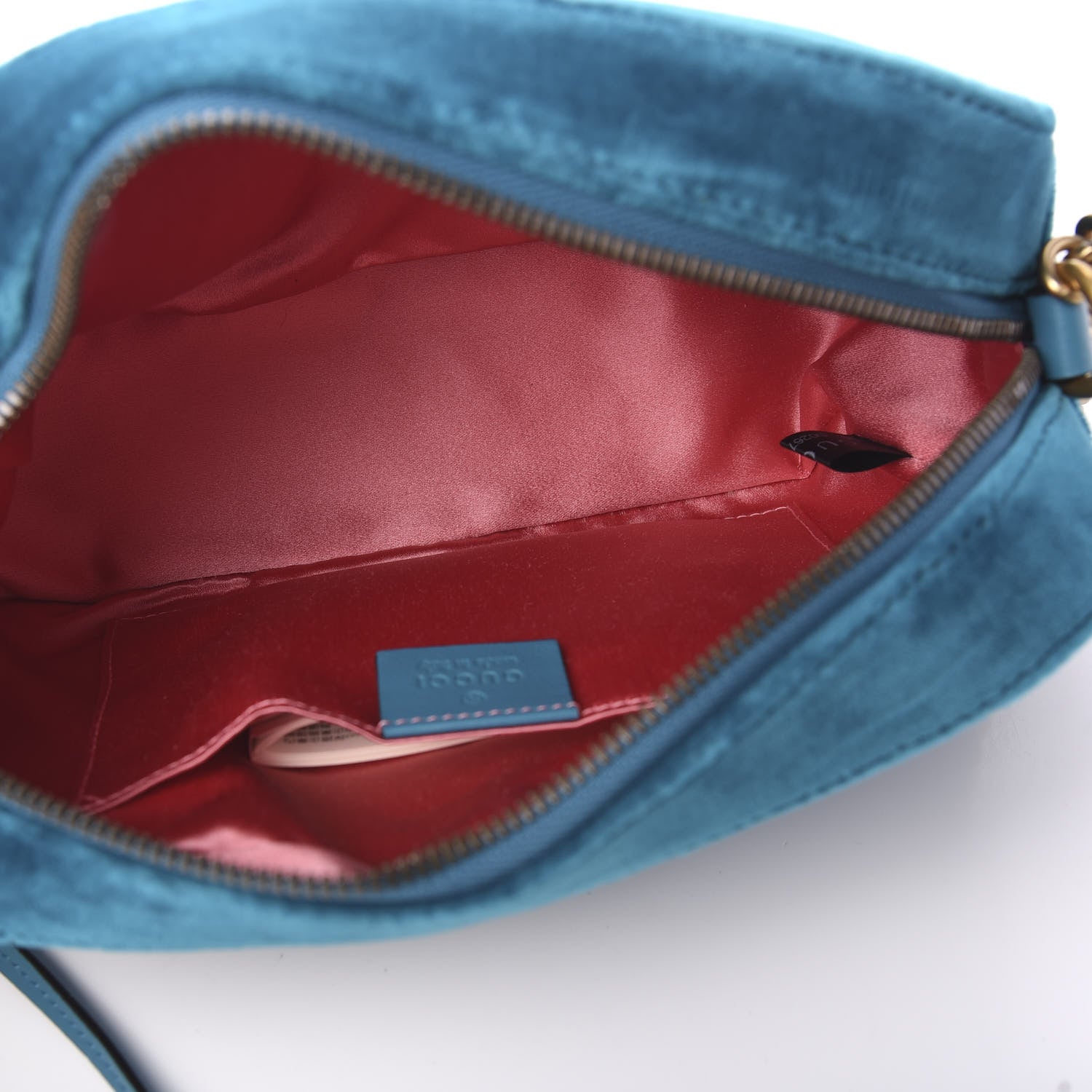 Gucci Velvet Matelasse Small GG Marmont Chain Shoulder Bag Pavone Cyan 4 of 9