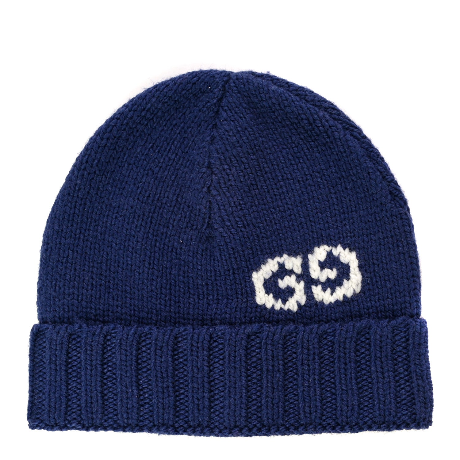 Gucci Wool Knit GG Plain Cap Tricot Beanie Hat M Blue 1 of 8
