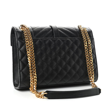 Saint Laurent Grain De Poudre Textured Mixed Matelasse Triquilt Medium Monogram Satchel Black 3 of 10