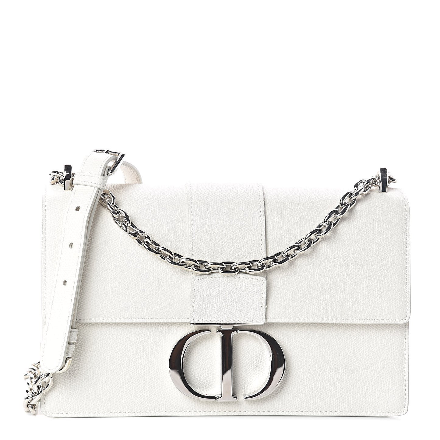 Grained Calfskin 30 Montaigne Chain Flap Bag White